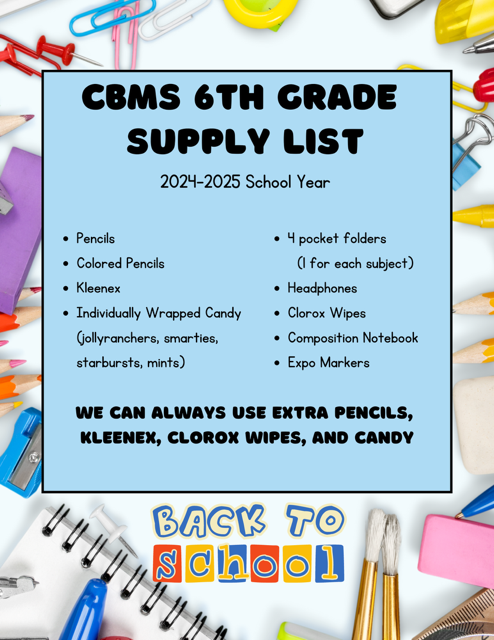 6th Grade Supply List